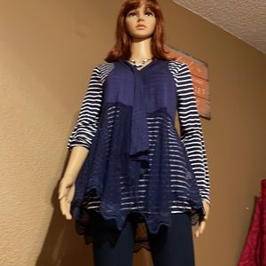 TrueSelf set of navy Blue long sleeve striped shirt and cardigan S